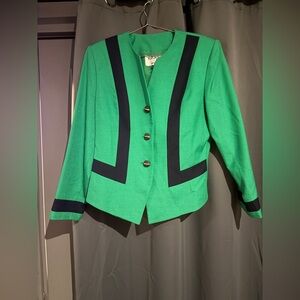 Vintage Kasper Women's Emerald and Black Blazer